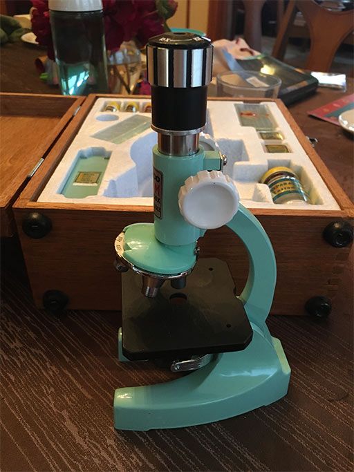 Photograph of a child's microscope from the late 1960s.