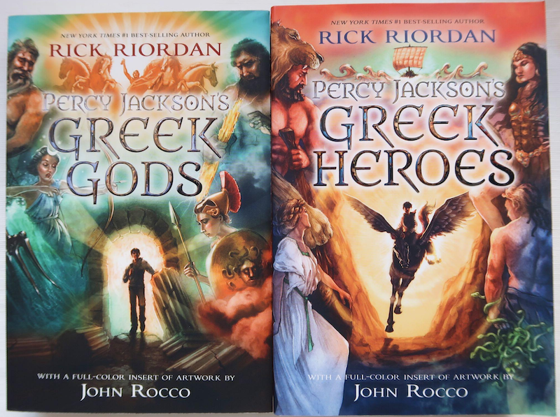 Book covers with figures from Greek mythology.