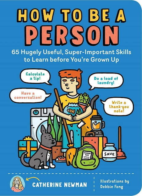 Book cover with a person surrounded by household items.