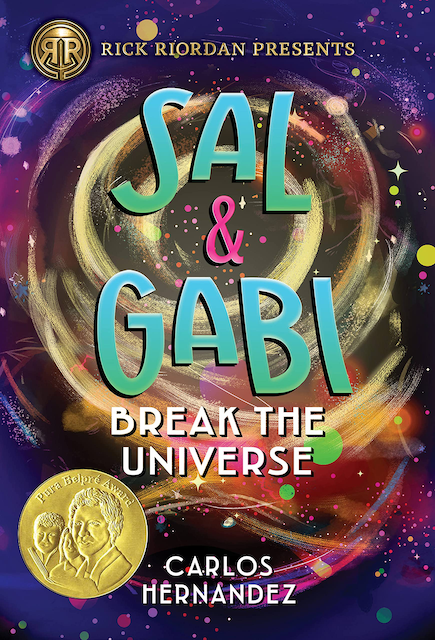 Book cover with a swirling design of dark blue, purple, and gold