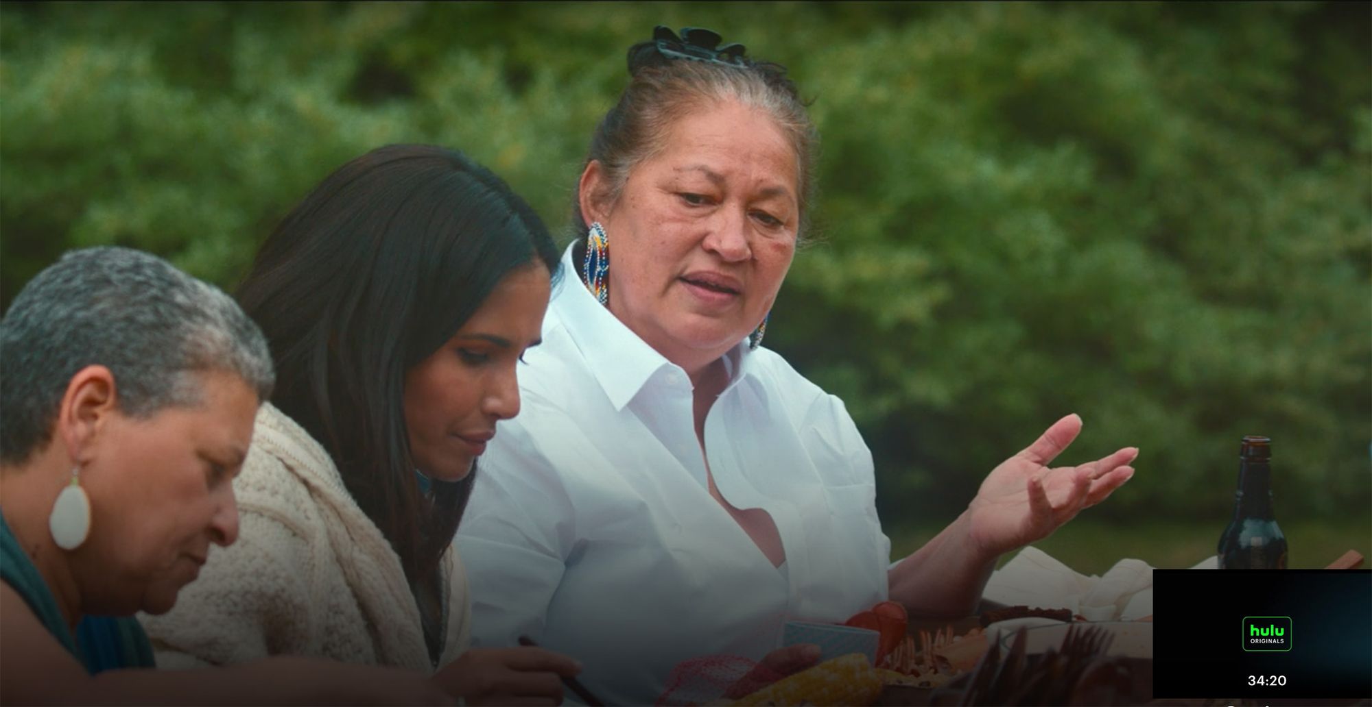 Wampanoag chef Sherry Pocknett, sharing a meal with Padma Lakshmi